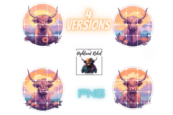 Download Highland Cow Design H, 4 Versions! - Highland cow design Collection