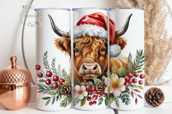 Download Festive Highland Cow Design 20oz Tumbler - Premium Resources