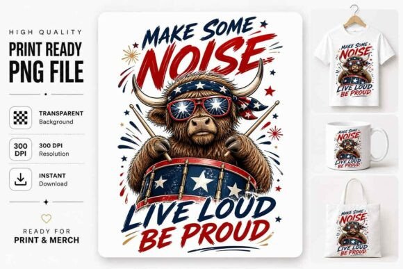 Download Patriotic Highland Cow Design PNG - Highland cow design Collection