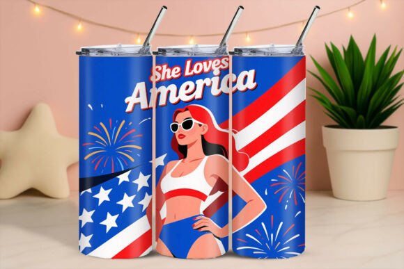 Download She Loves America Fireworks Girl Tumbler - Premium Resources