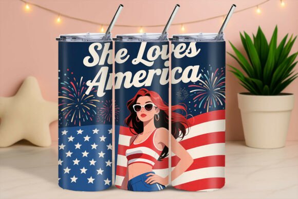 Download She Loves America Fireworks Girl Tumbler - Premium Resources